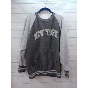 New York Popular Sweatshirt Mens Gray Crewneck Pullover Varsity Spell Out XL